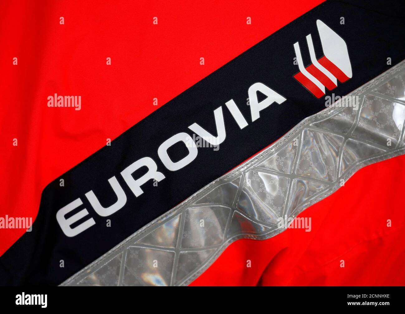 The Eurovia Logo Is Seen On A Jacket During A Visit At A Mobile Factory Installed To Produce Tons Of Recycled Asphalt Near The A10 Motorway In Gironde For A Test For The Eurovia Logo Is Seen On A Jacket During A Visit At A Mobile Factory Installed To Produce Tons Of Recycled Asphalt Near The A10 Motorway In Gironde For A Test For