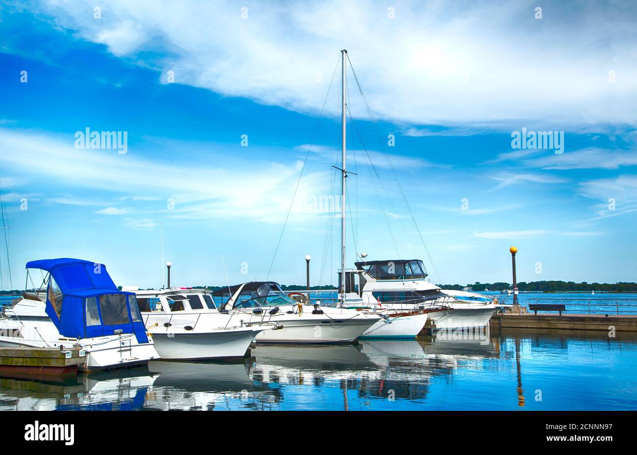 Boats moored in a marina in summer, Lake Ontario, Toronto, Canada Stock Photo