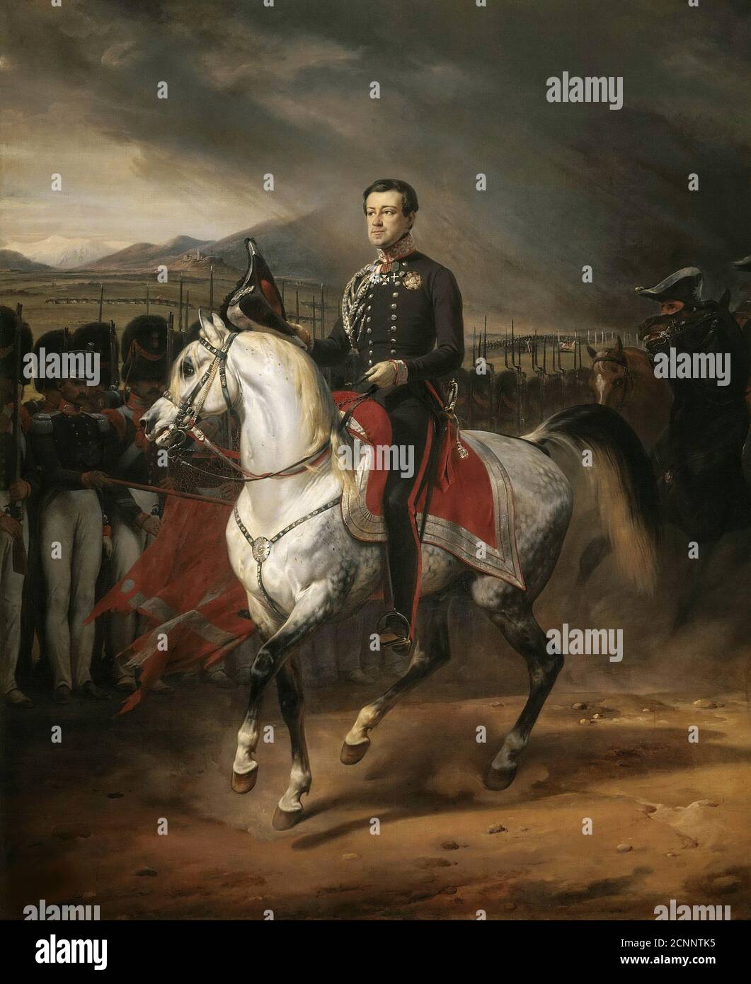 Equestrian portrait of Charles Albert (1798-1849), King of Sardinia, 1834. Found in the collection of Galleria Sabauda, Torino. Stock Photo