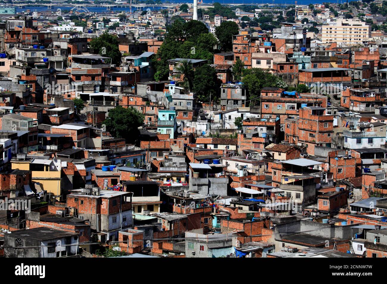 Dwelling conditions at Rio de Janeiro favela - Complexo do Alemão, Brazil. Stock Photo