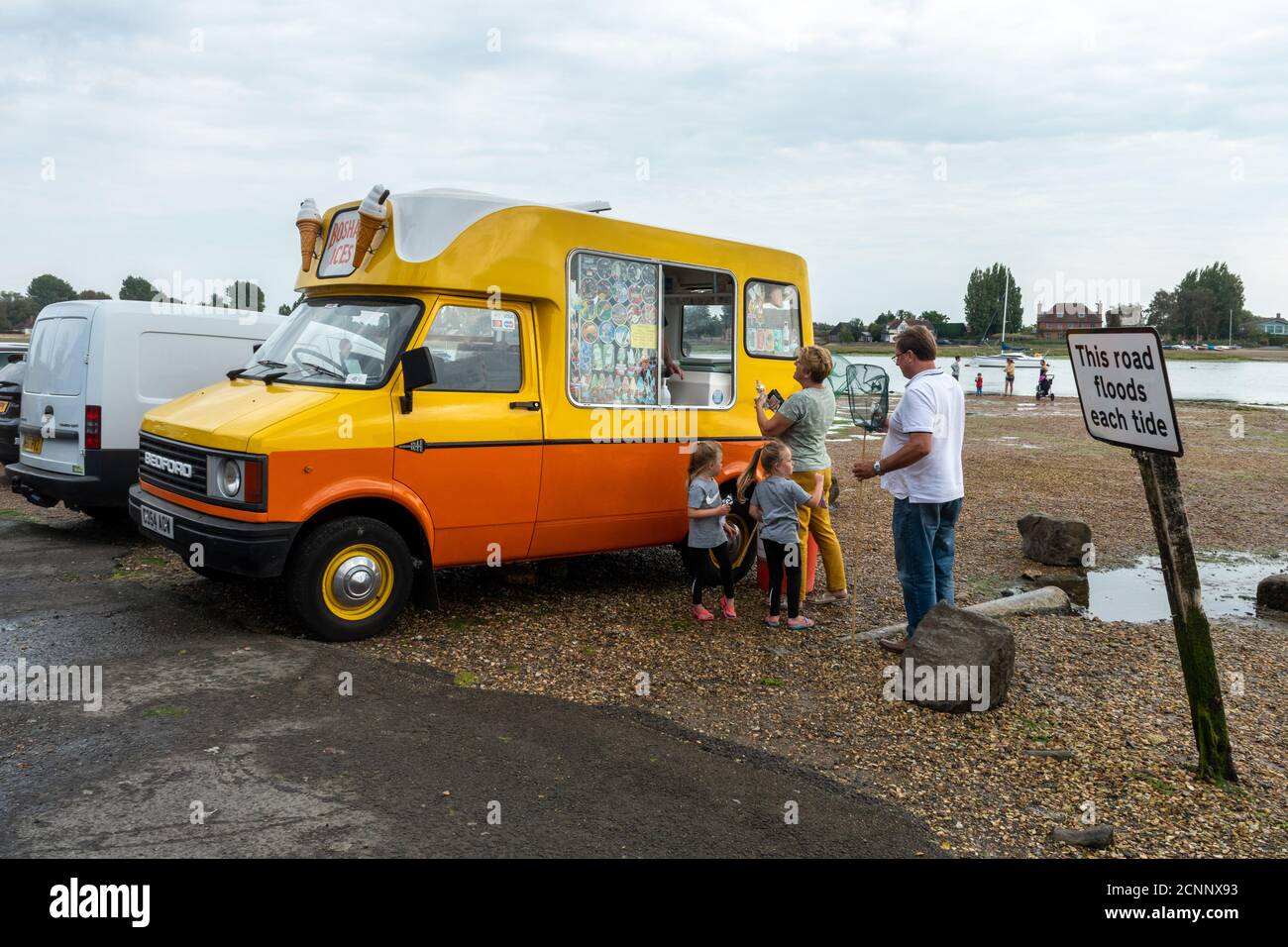 Traditional ice cream van at the seaside on the quay at Bosham village