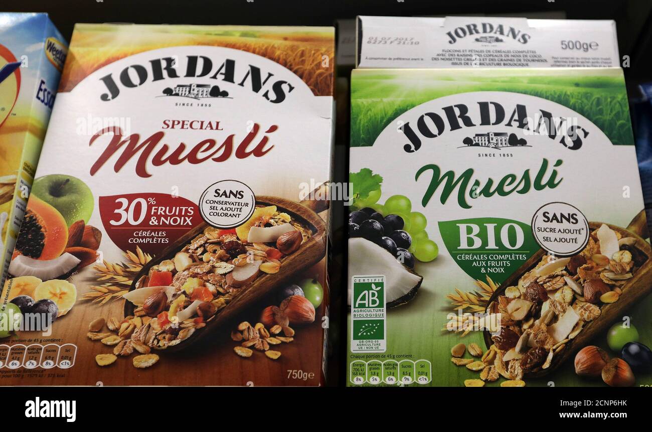 Boxes of Jordans Muesli are displayed at a Casino supermarket in Mouans  Sartoux, France, October 27, 2016. REUTERS/Eric Gaillard Stock Photo - Alamy