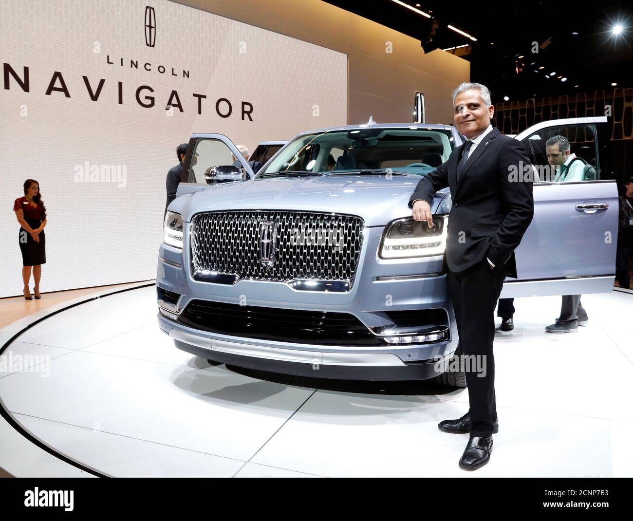 Kumar Galhotra, President of Lincoln Motor Company, poses with the 2018 Lincoln Navigator at the 2017 New York International Auto Show in New York City, U.S. April 12, 2017. REUTERS/Brendan Mcdermid Stock Photo