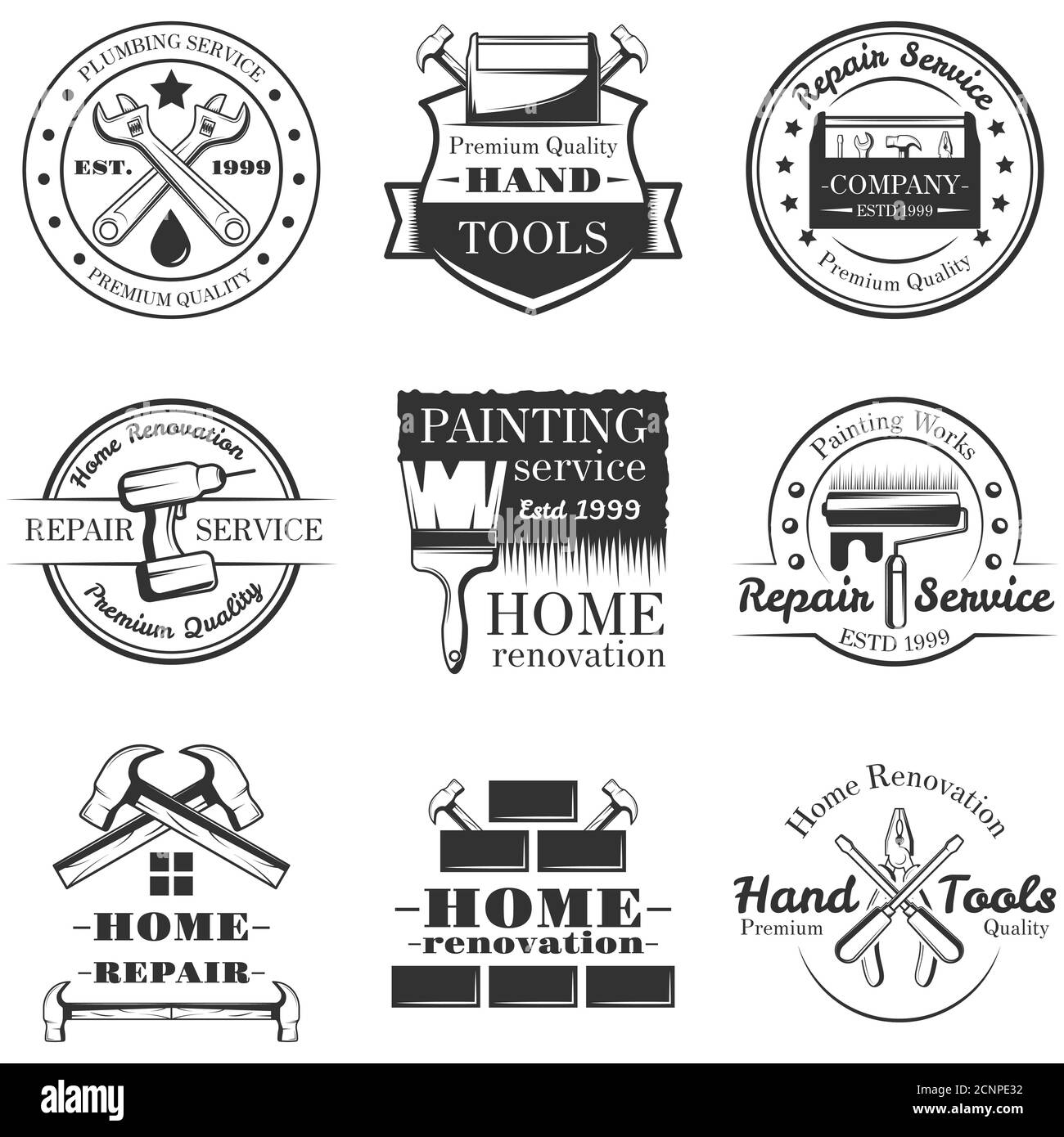 Vector Set Of Vintage Home Repair Labels Badges And Logos Stock Vector Image And Art Alamy