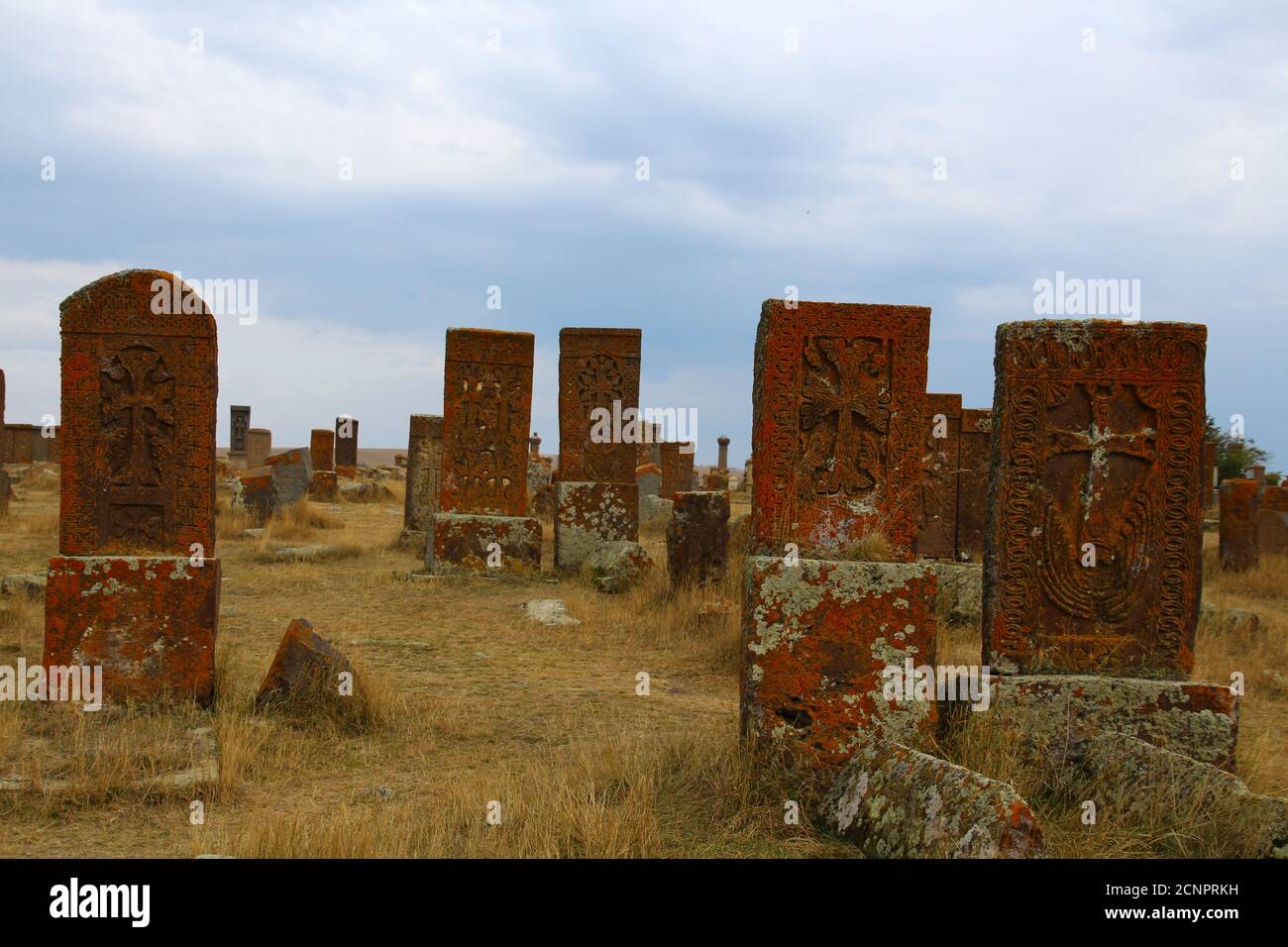 Cross stones in the Noratus cemetery, Armenia Stock Photo