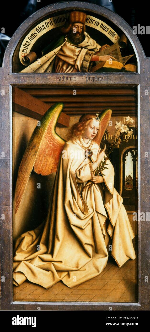 The Ghent Altarpiece. Adoration of the Mystic Lamb: The Archangel Gabriel, 1432. Found in the collection ofSaint Bavo Cathedral, Ghent. Stock Photo