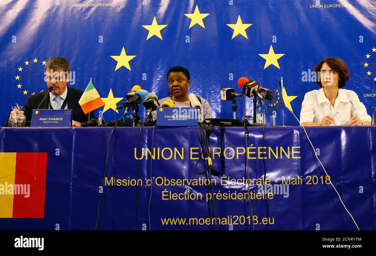 The head of the EU observer mission, Cecile Kyenge, talks during a news conference about the presidential election in Bamako, Mali July 31, 2018. REUTERS/Luc Gnago Stock Photo