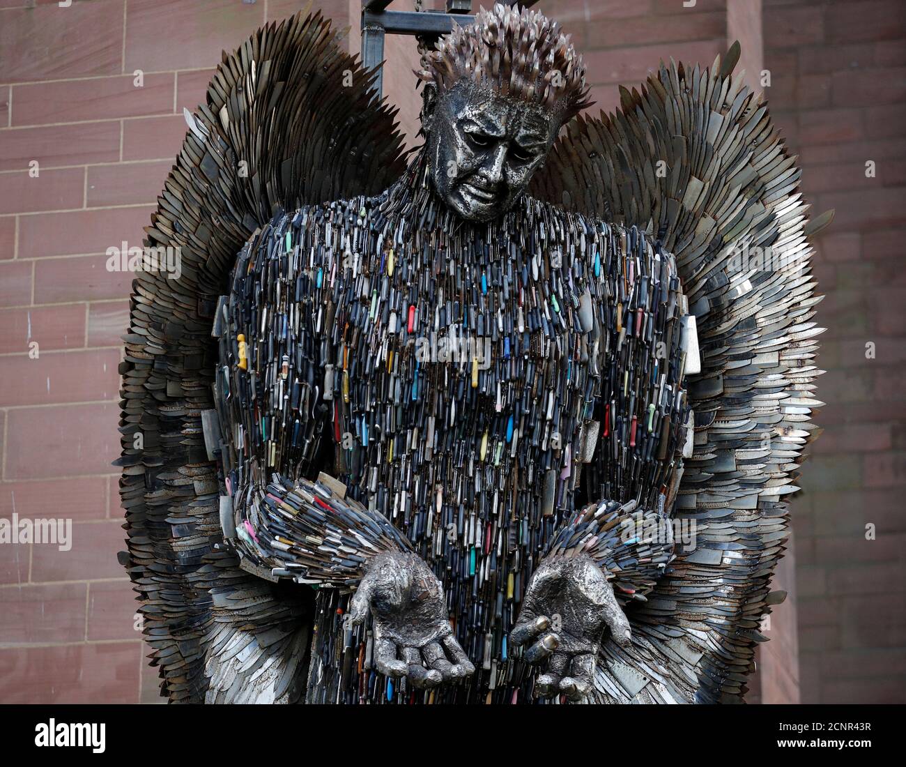 The 'Angel of Knives' sculpture by artist Alfie Bradley, made from over 100,000 confiscated knives, goes on display outside the Anglican Cathedral, in Liverpool, Britain, November 29, 2018. REUTERS/Phil Noble Stock Photo