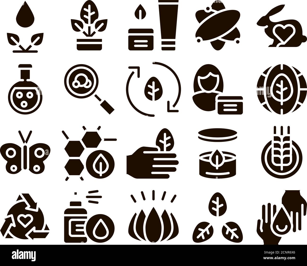 Organic Cosmetics Glyph Icons Set Vector. Stock Vector