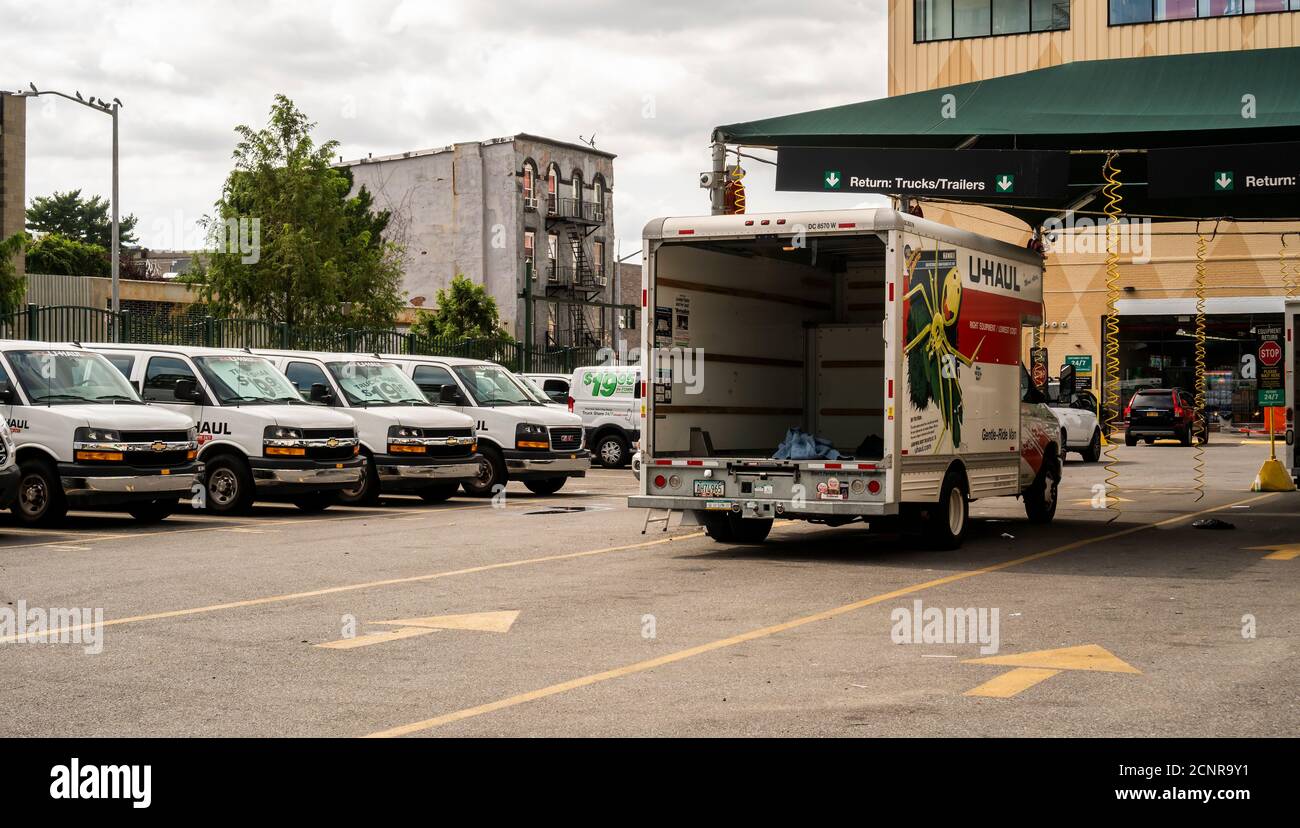 U-Haul rental center in Park Slope in Brooklyn in New York on Saturday, September 12, 2020. Because of the pandemic and the perception of rising crime there is an increase in people moving out of the city. (© Richard B. Levine) Stock Photo