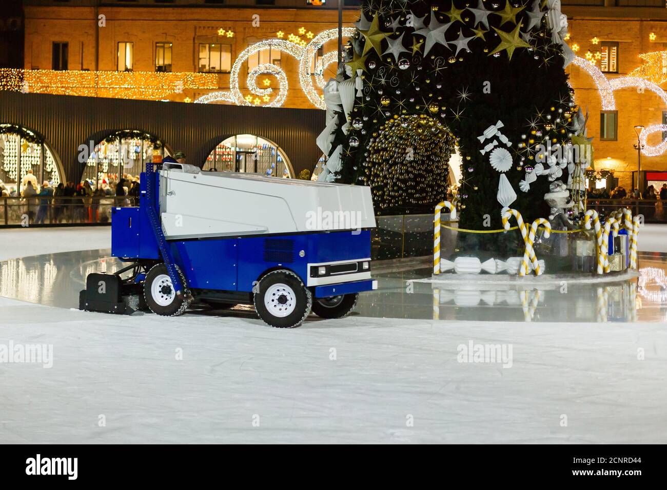 Winter Wonderland attraction ice rink christmas street, at nightfall Stock Photo