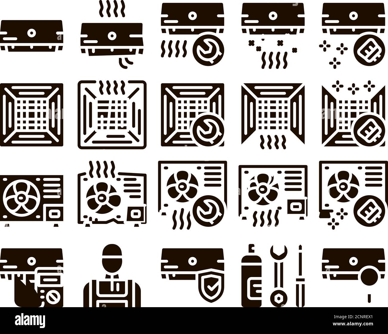 Conditioner Repair Glyph Icons Set Vector Stock Vector