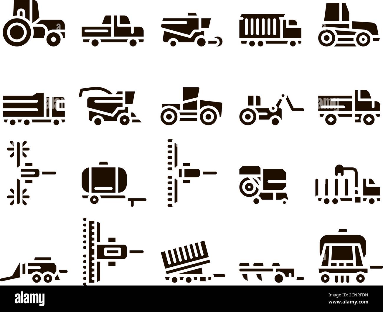 Agricultural Vehicles Glyph Icons Set Vector Stock Vector