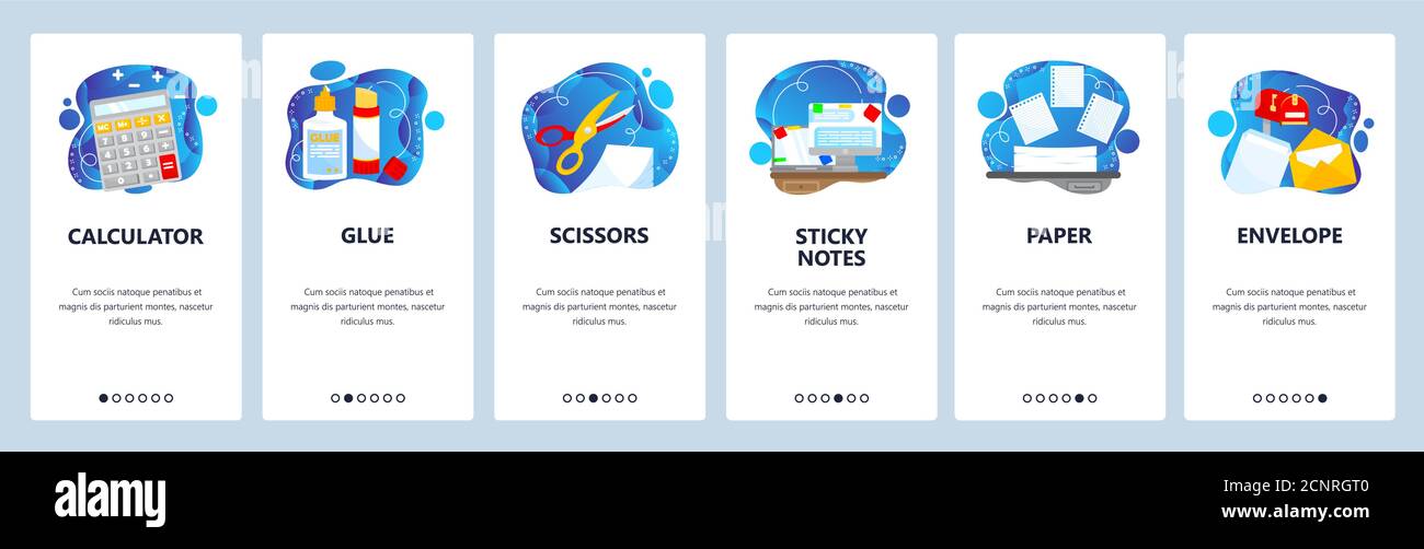 Office stationery. Business accessories and supplies. Mobile app