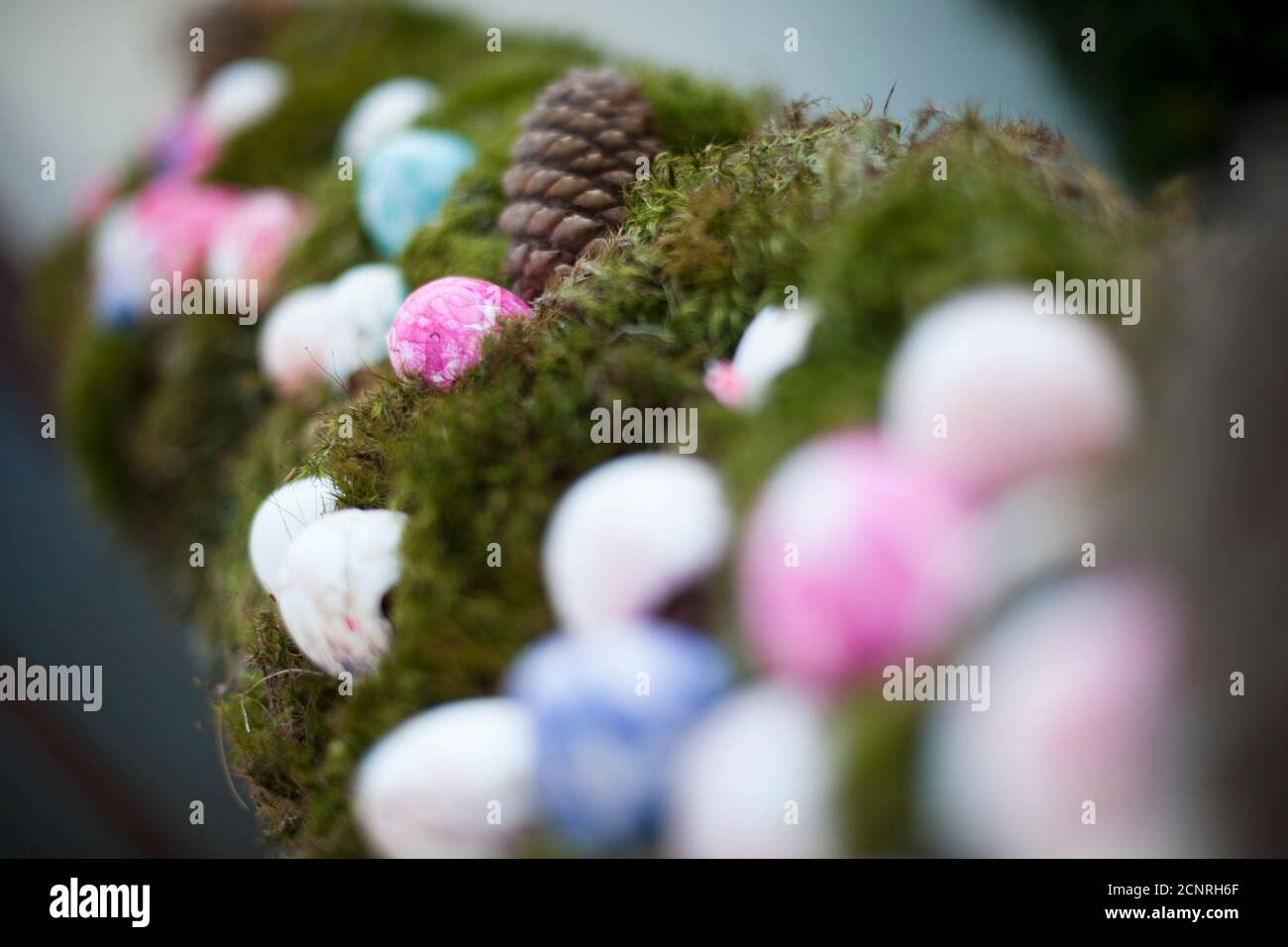 Easter, eggs, moss, pine cones, selective focus Stock Photo - Alamy