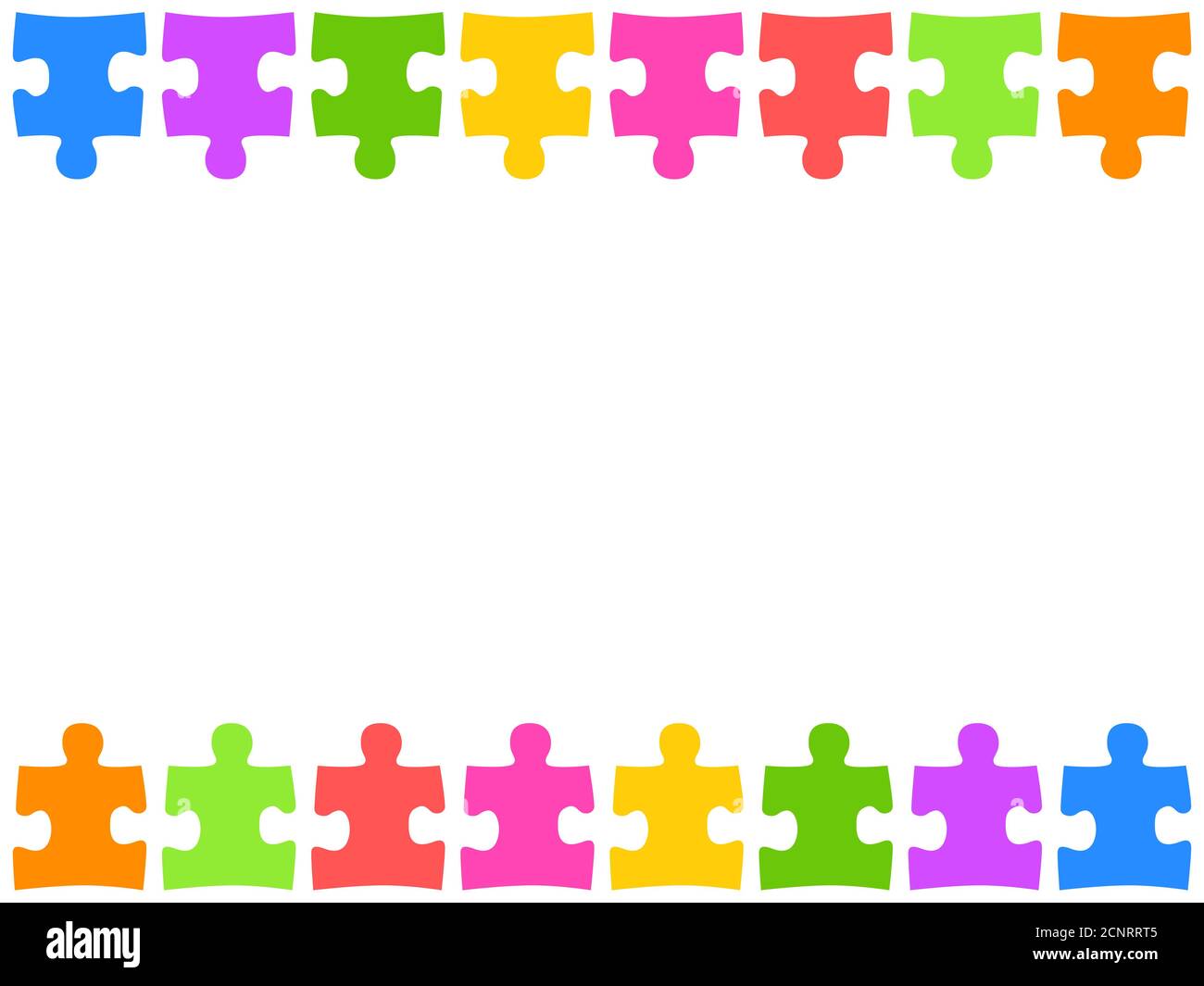 Puzzle pattern. Colorful frame. Vector illustration. Template for background. Copy space. Isolated on a white background. Stock Vector