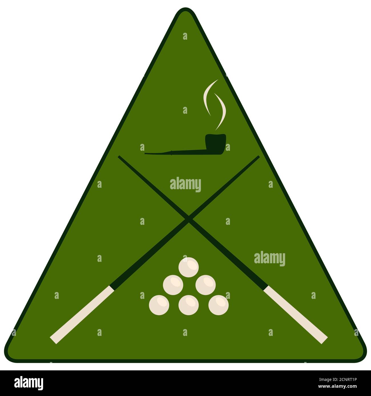 Billiard cue, pool balls and pipe in green triangle. Billiard badge design. Vector illustration Stock Vector