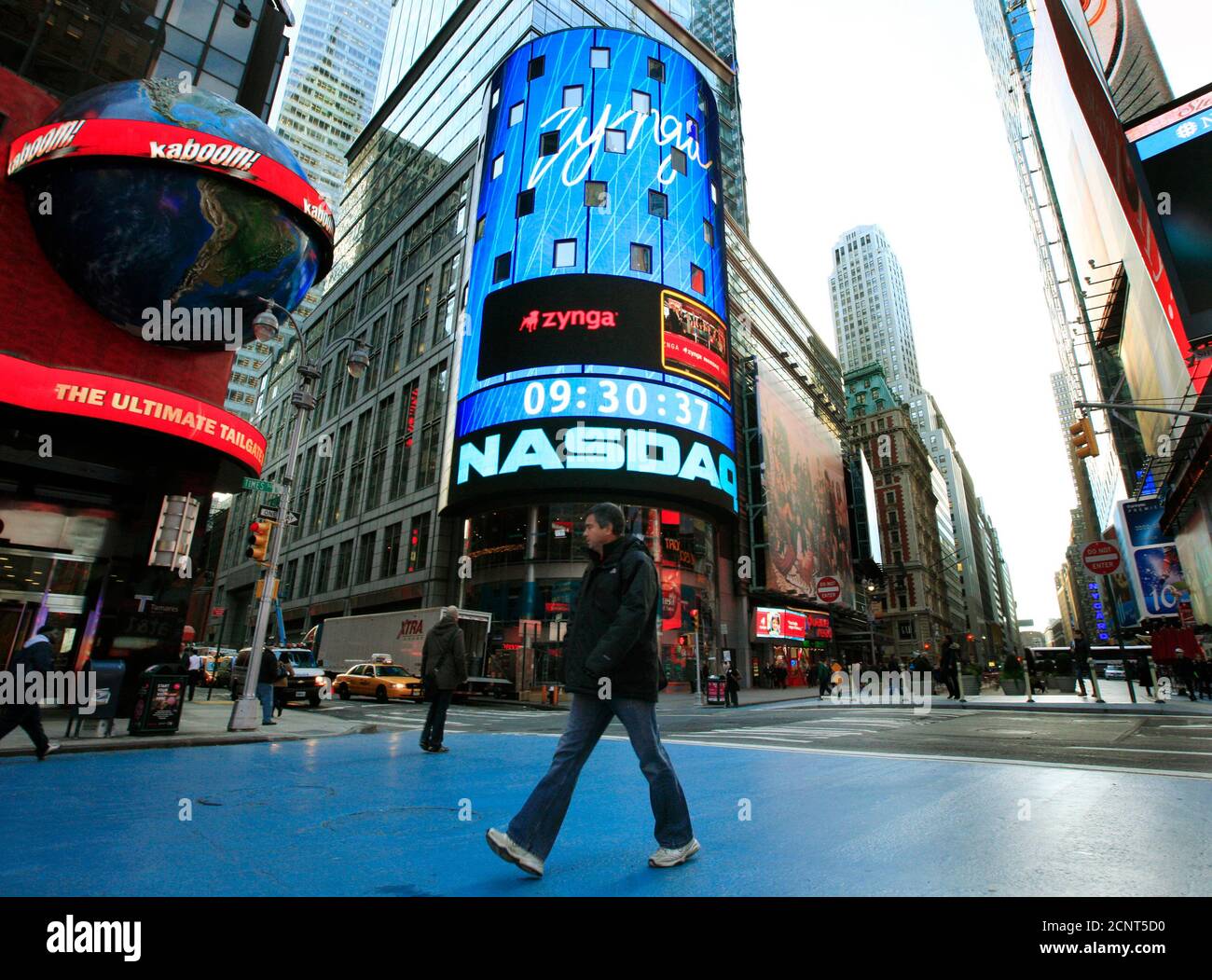 The Corporate Logo For Zynga Is Seen On The Board Outside The Nasdaq Market Site In New York S Times Square December 16 2011 Zynga Inc S Started Trading On Nasdaq On Friday Less