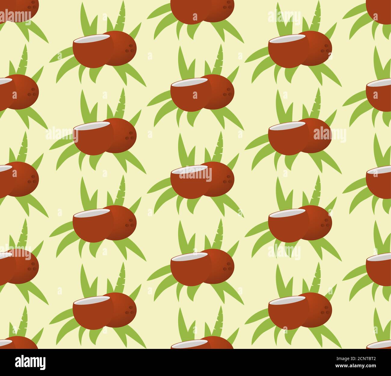 Seamless pattern with tropical coconut and palm leaves. Flat vector ...