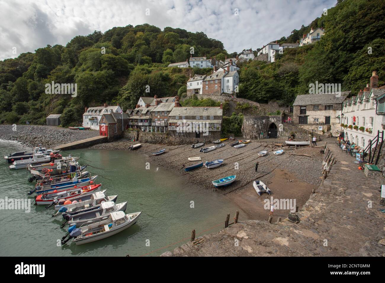 Fishing Boats, Clovelly Harbour, Devon, England, August Stock Photo