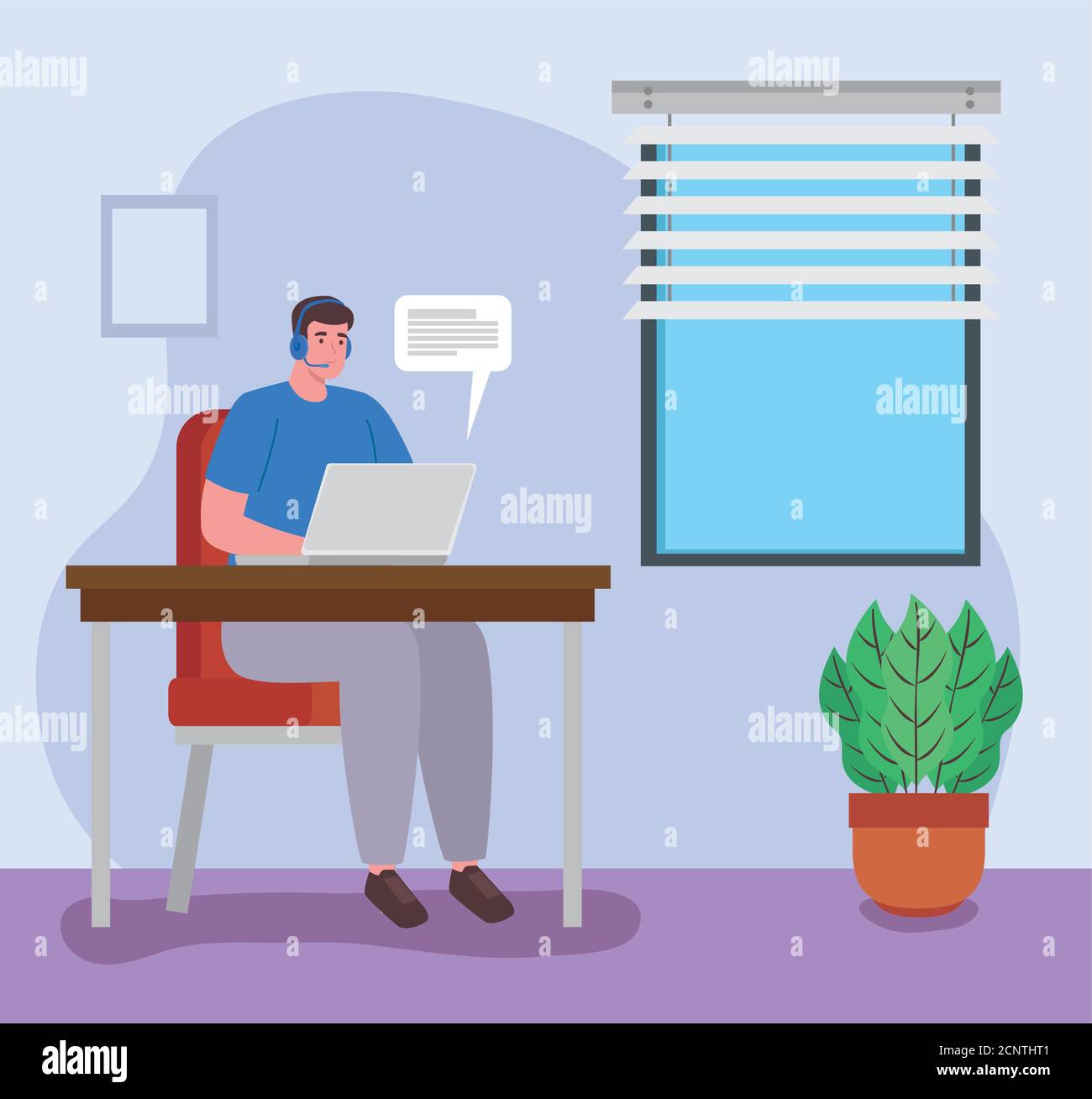 telework, agent male call center, working from home Stock Vector Image ...