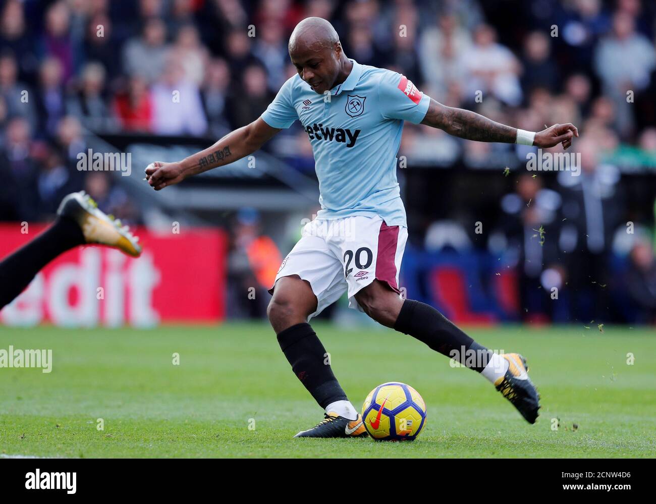 Soccer Football - Premier League - Crystal Palace vs West Ham United - Selhurst Park, London, Britain - October 28, 2017   West Ham United's Andre Ayew scores their second goal    REUTERS/Eddie Keogh    EDITORIAL USE ONLY. No use with unauthorized audio, video, data, fixture lists, club/league logos or 'live' services. Online in-match use limited to 75 images, no video emulation. No use in betting, games or single club/league/player publications. Please contact your account representative for further details.? Stock Photo