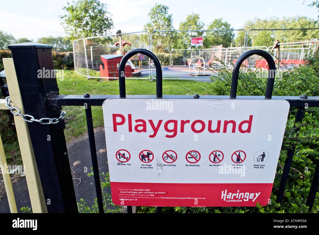Childrens' playground in a London Park locked up during the Covid-19 pandemic in 2020 Stock Photo