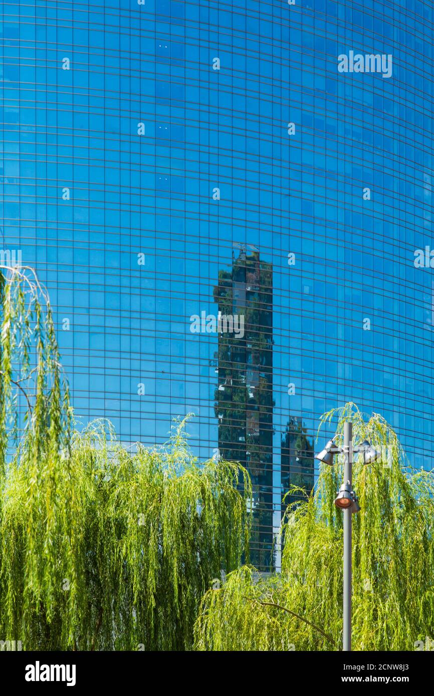 Milan, Lombardy, Italy, Torre Unicredit, mirroring Bosco Verticale, apartment house with plants, architect Stefano Boeri Stock Photo