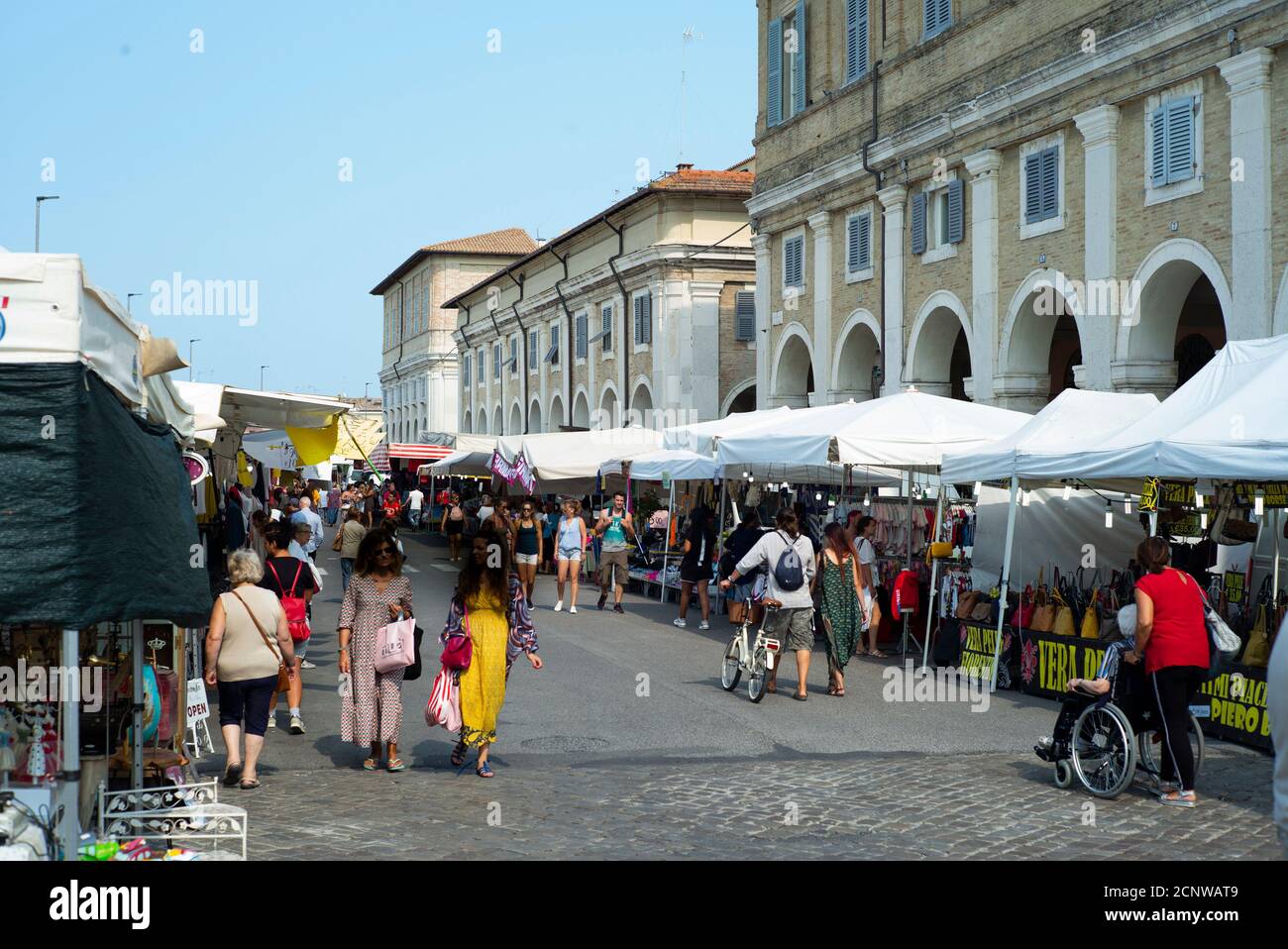 Senigallia, market, Ancona province, Marche, Adriatic Sea, summer, Via Portici Ercolani Stock Photo