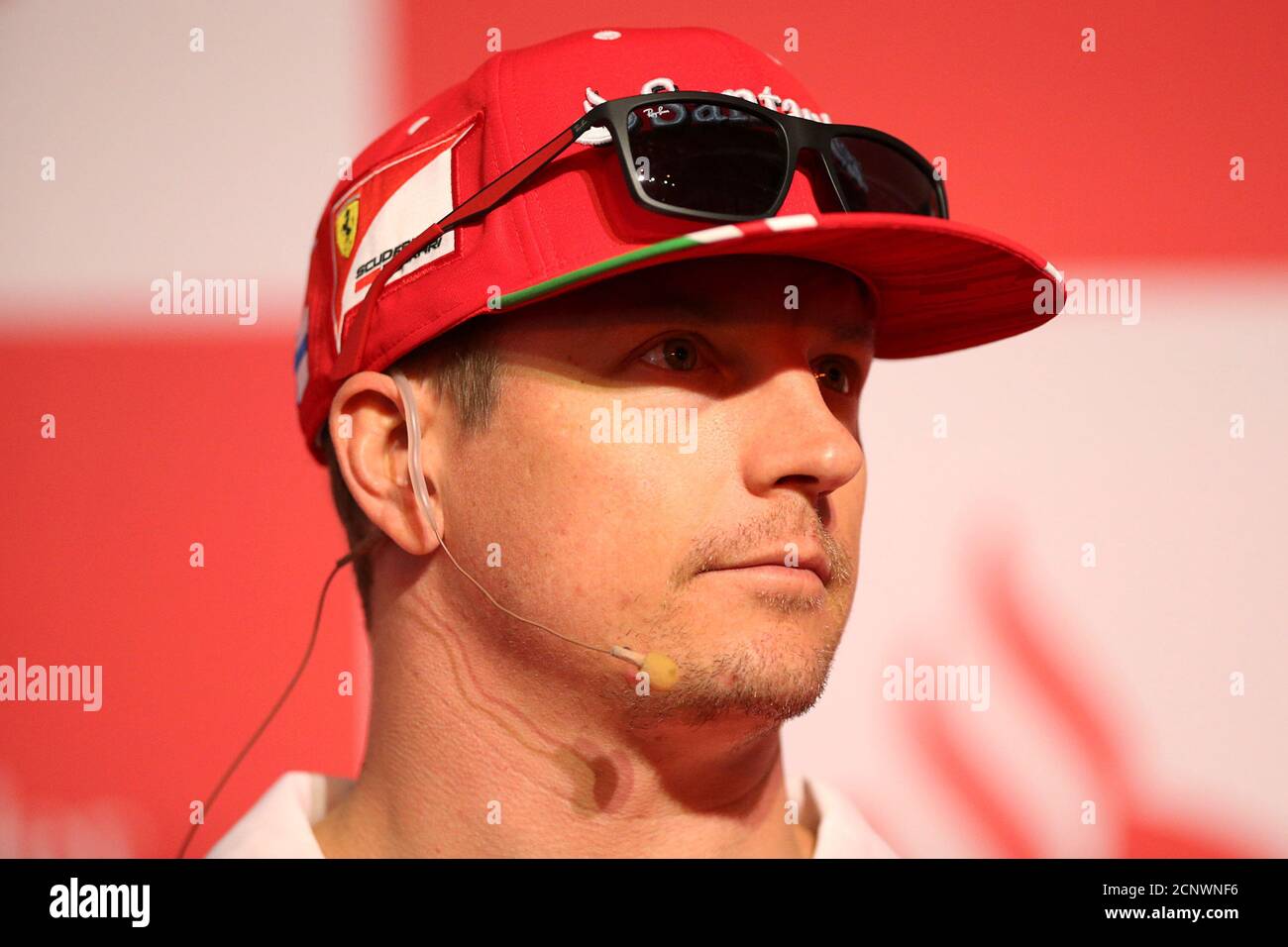 Ferrari's Kimi Raikkonen of Finland  is pictured on a racing simulator ahead of the Mexican F1 Grand Prix on October 29, in Mexico City, Mexico, October 26, 2017. REUTERS/Edgard Garrido Stock Photo