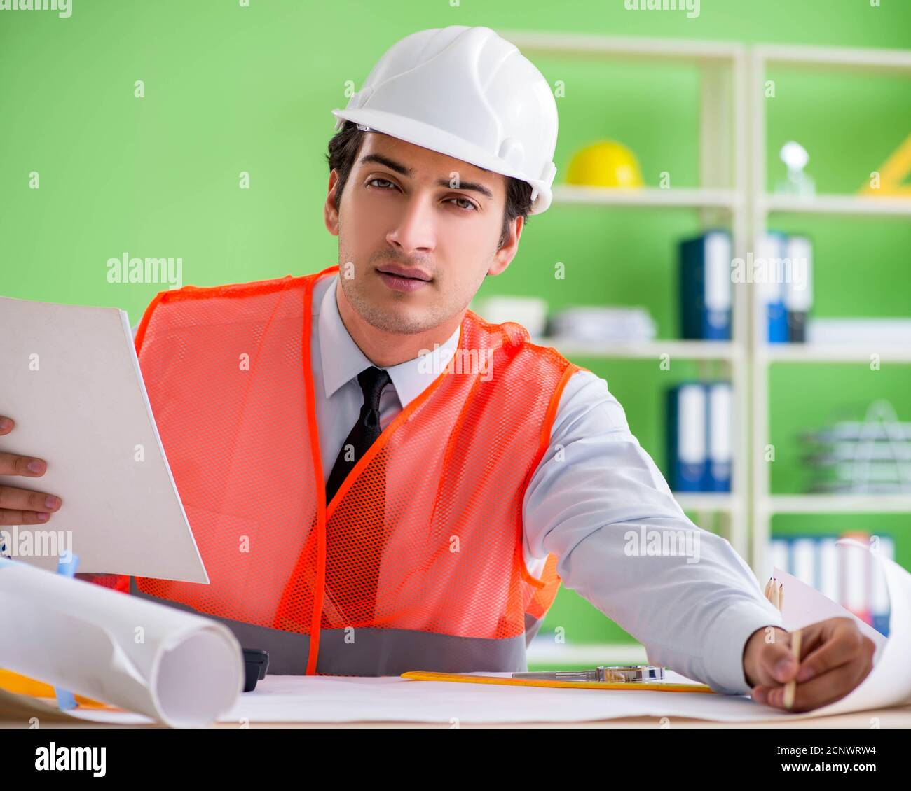 The man architect working on the project Stock Photo