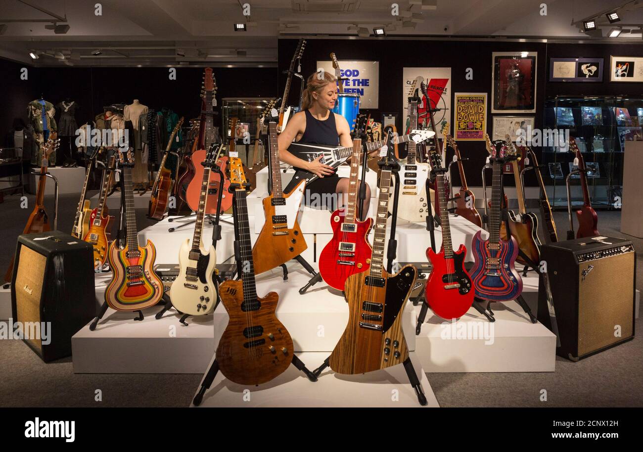 London, UK. 28 June 2016. Gary Moore's collection of guitars and amps. Bonhams presents lots from the forthcoming Entertainment Memorabilia sale taking place on 29 June. Stock Photo