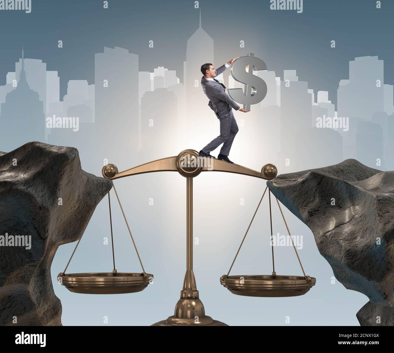 Businessman holding dollar sign in justice concept Stock Photo - Alamy