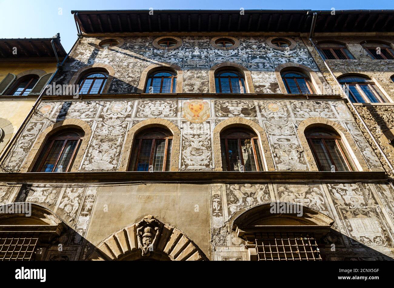 Palace of Bianca Cappello, located in Oltrarno quarter in Florence, Italy. During Renaissance was the residence of the lover of the duke Francesco de Stock Photo