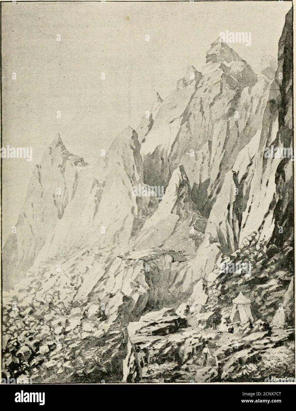 . Wild Spain ... records of sport with rifle, rod, and gun, natural history and exploration . ^ to theisolated ibex of the Riscos ; their withdrawal would l)e thesignal for extermination within a few years. We had already pitched our tent on a slope abovethe col (5,600 feet), just within the lower fringe ofsnow, and were wondering at the non-arrival of ourhunters. Tliej^ had taken a short cut across themountains, and should have been the first to reach thespot. But after enjoying a delicious bathe in an adjoin-ing burn, and setting on the oFia to stew on an impro-vised anafc (a hollowed trench Stock Photo