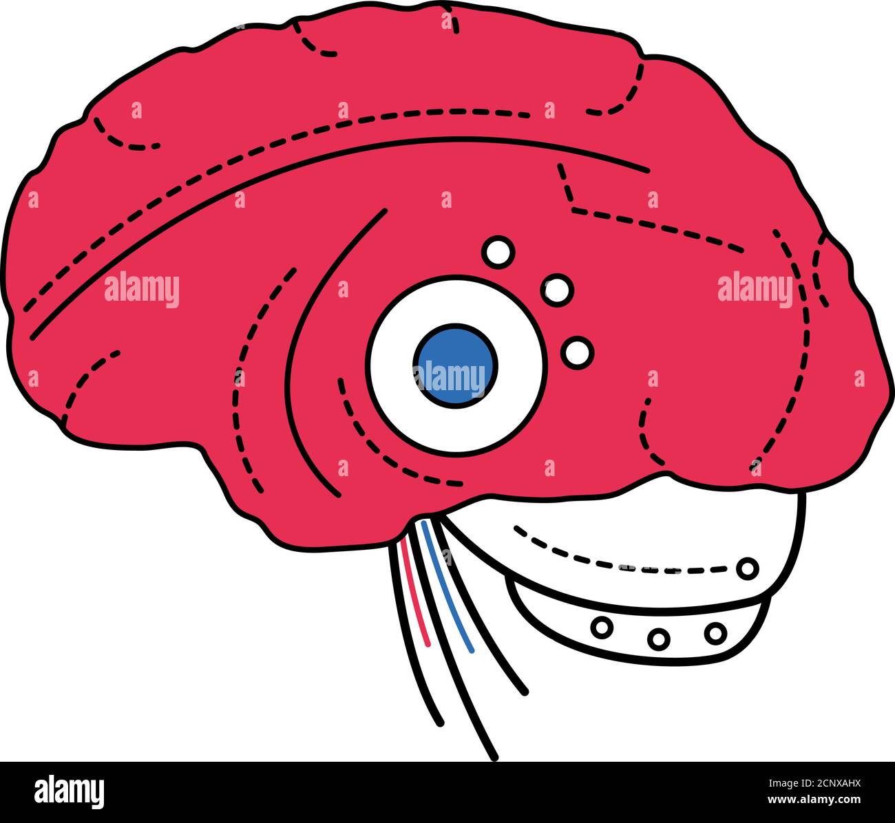 Bio artificial brain color line icon. Software and hardware with cognitive abilities similar to those of human brain. Pictogram for web page, mobile Stock Vector
