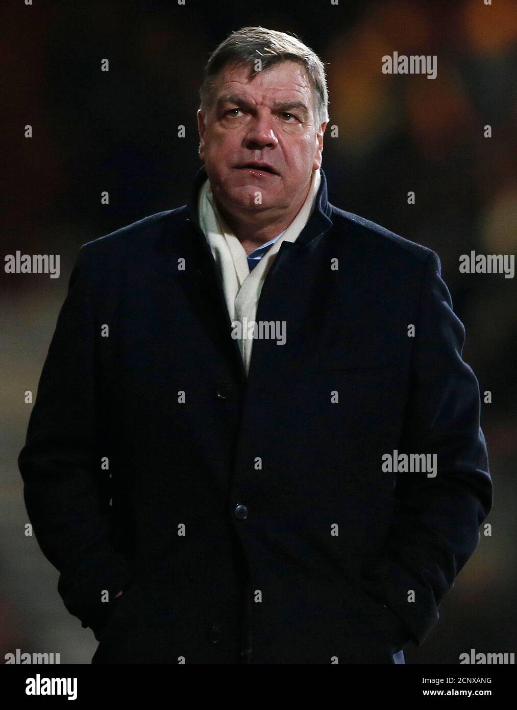 West Ham United's manager Sam Allardyce reacts during their English League Cup semi-final second leg soccer match against Manchester City at Boleyn Ground in London January 21, 2014. REUTERS/Stefan Wermuth (BRITAIN - Tags: SPORT SOCCER) Stock Photo