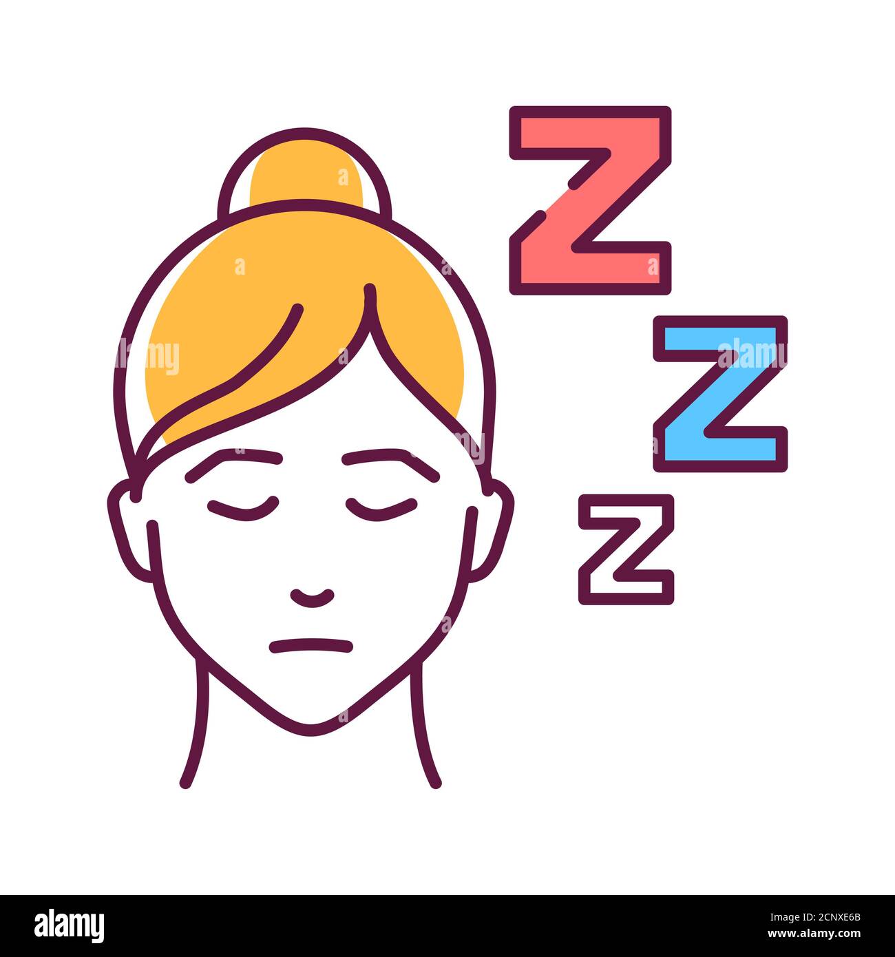 Drowsiness color line icon. Flu symptom. A state of strong desire for sleep, or sleeping for unusually long periods. Pictogram for web page, mobile Stock Photo