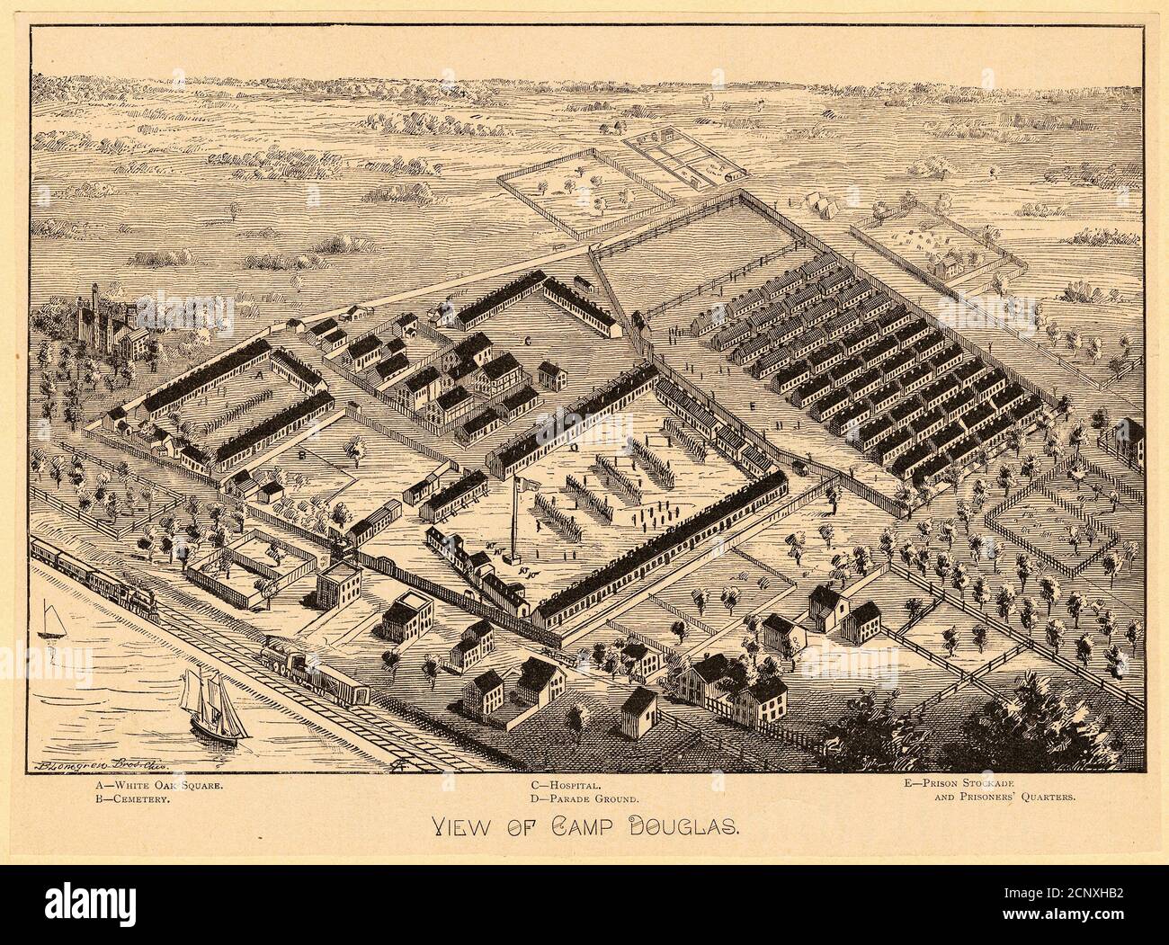 Aerial view of Camp Douglas, circa 1862, Chicago, Illinois Stock Photo