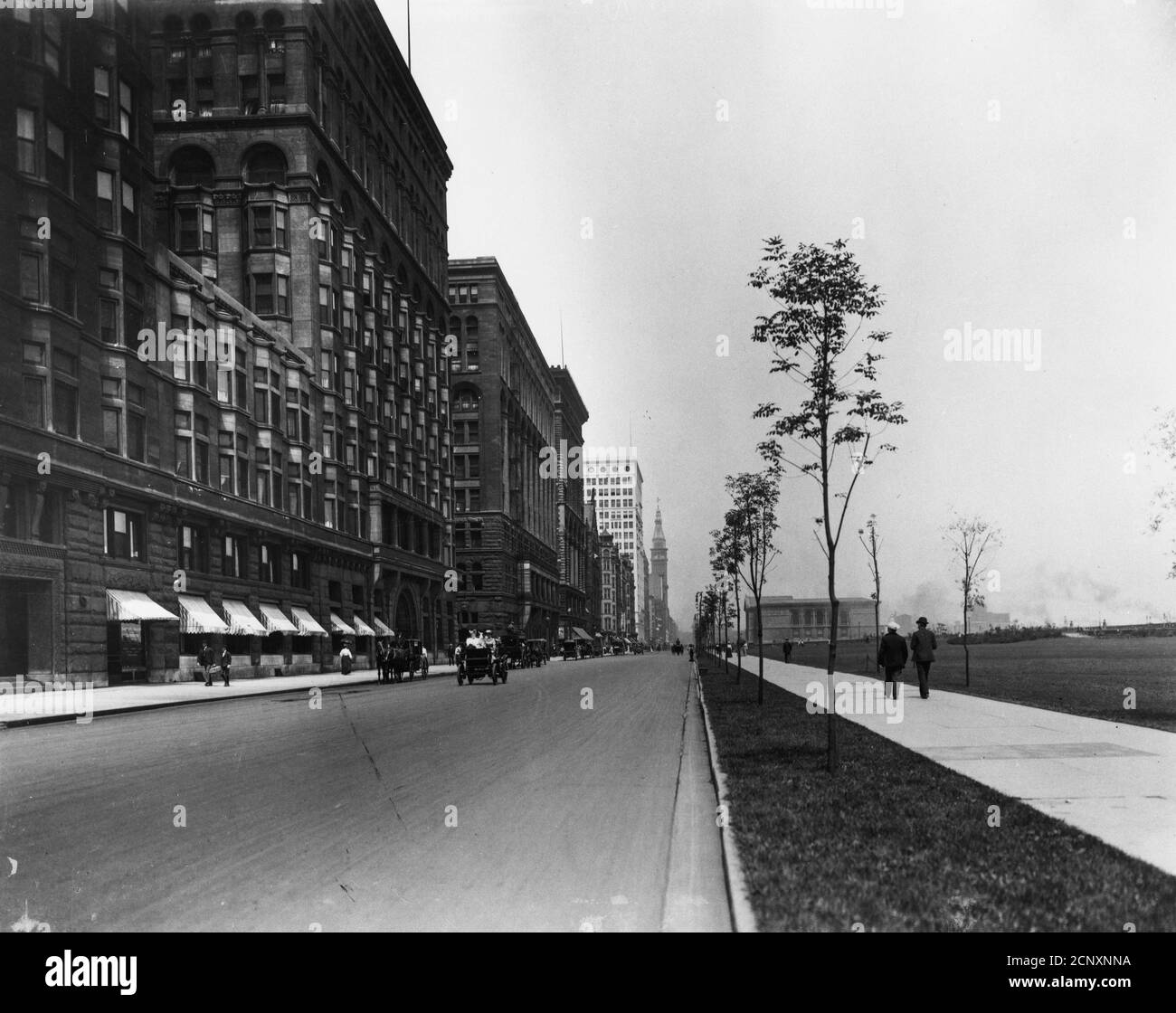 View of Michigan Avenue, north from Congress Hotel, Chicago, Illinois, circa 1905. Stock Photo