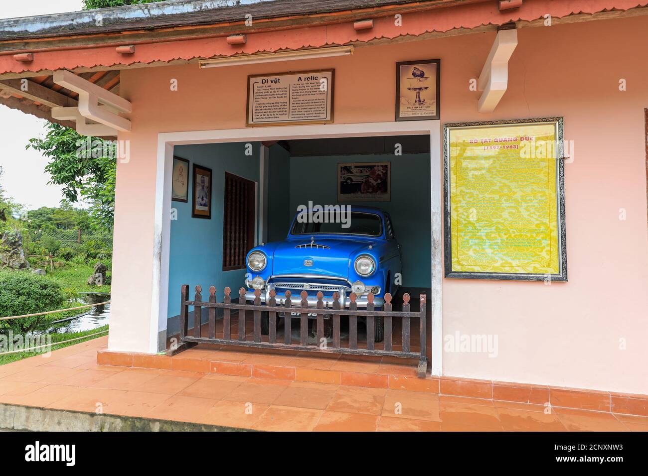 The Austin Westminster car in which Thích Quảng Đức, a Buddhist monk, traveled to his self-immolation, Thiên Mụ Pagoda, Hue, Vietnam, Asia Stock Photo