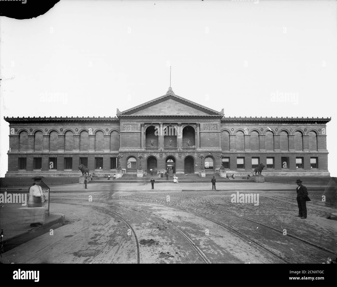 Exterior view of the Art Institute of Chicago, seen from Adams Street, Chicago, Illinois, circa 1892. Stock Photo
