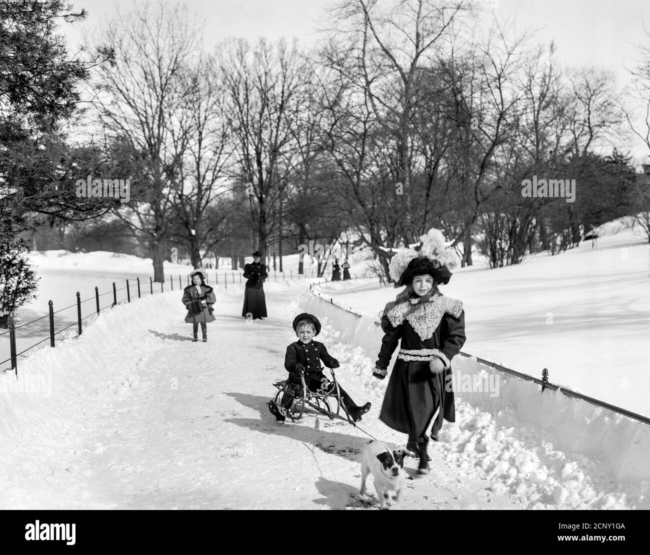 Central park snow (leisure time) NY(ca 1900) Stock Photo