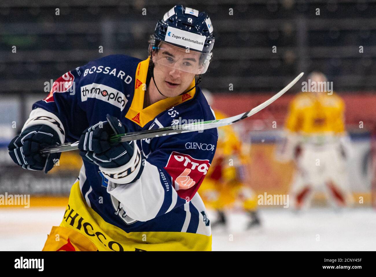 during the National League preparation ice hockey game between EV Zug and EHC Biel-Bienne on September 18, 2020 in the Bossard Arena in Zug