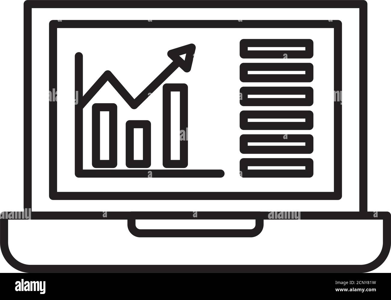 infographic bars chart in laptop line style icon vector design Stock Vector