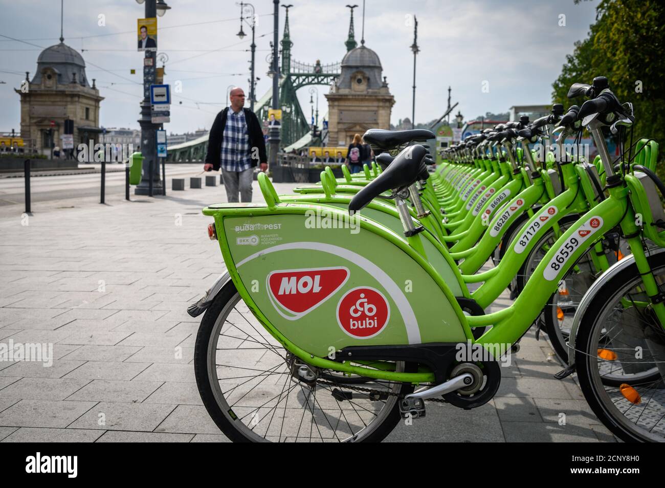 Budapest, Hungary- September 25, 2019: Rental and parking of bicycles in Hungary Stock Photo