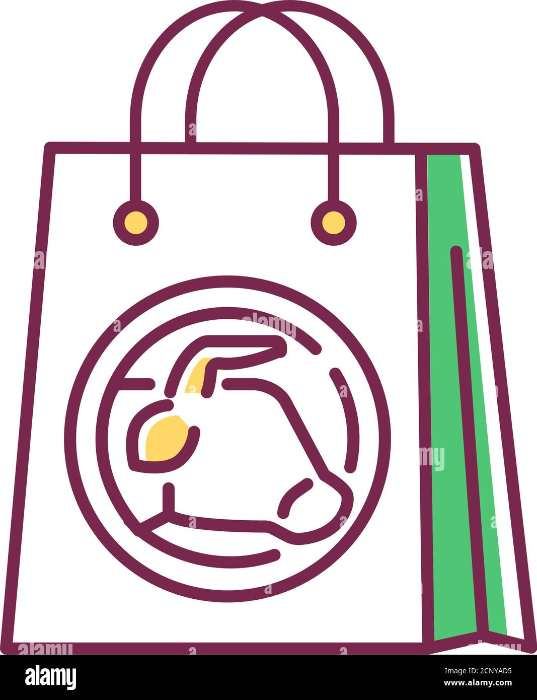 Purchase of artificial meat color line icon. Buying a cultured meat. Paper bag. Can be done in the supermarket. Pictogram for web page, mobile app Stock Vector