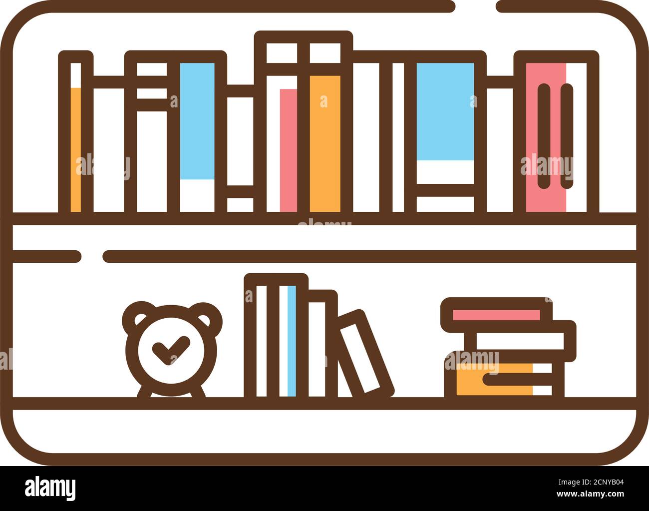Bookshelf color line icon. Furniture with horizontal shelves, often in a cabinet, used to store books or other printed materials. Pictogram for web Stock Vector
