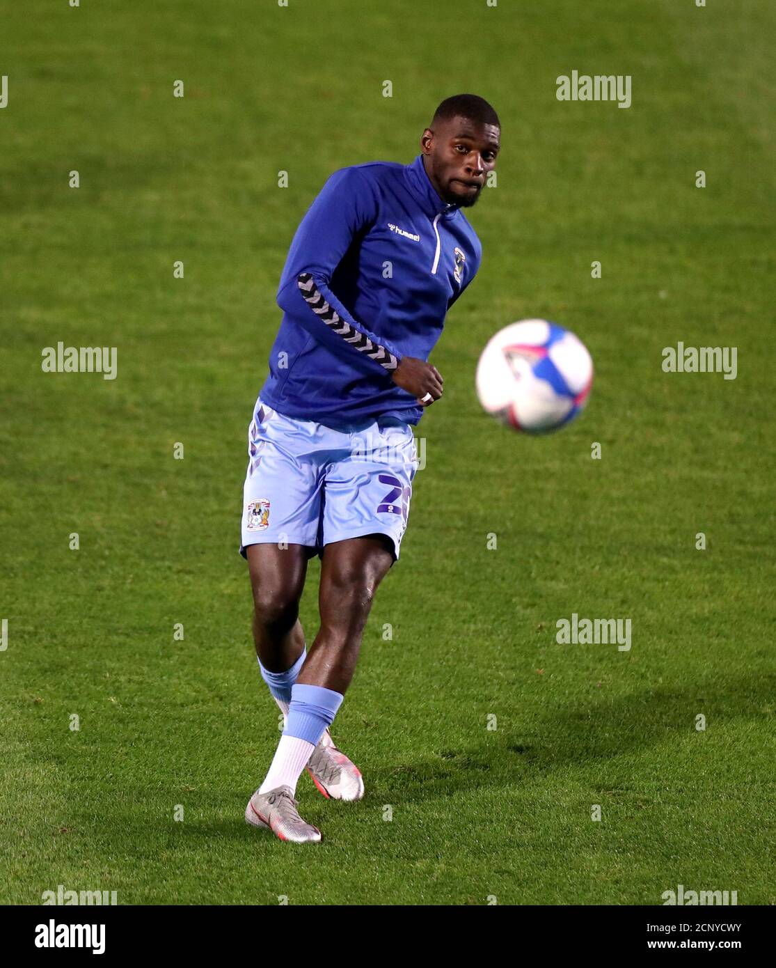 Coventry City's Amadou Bakayoko warms up before the Sky Bet Championship match at St Andrew's Trillion Trophy Stadium, Birmingham. Stock Photo