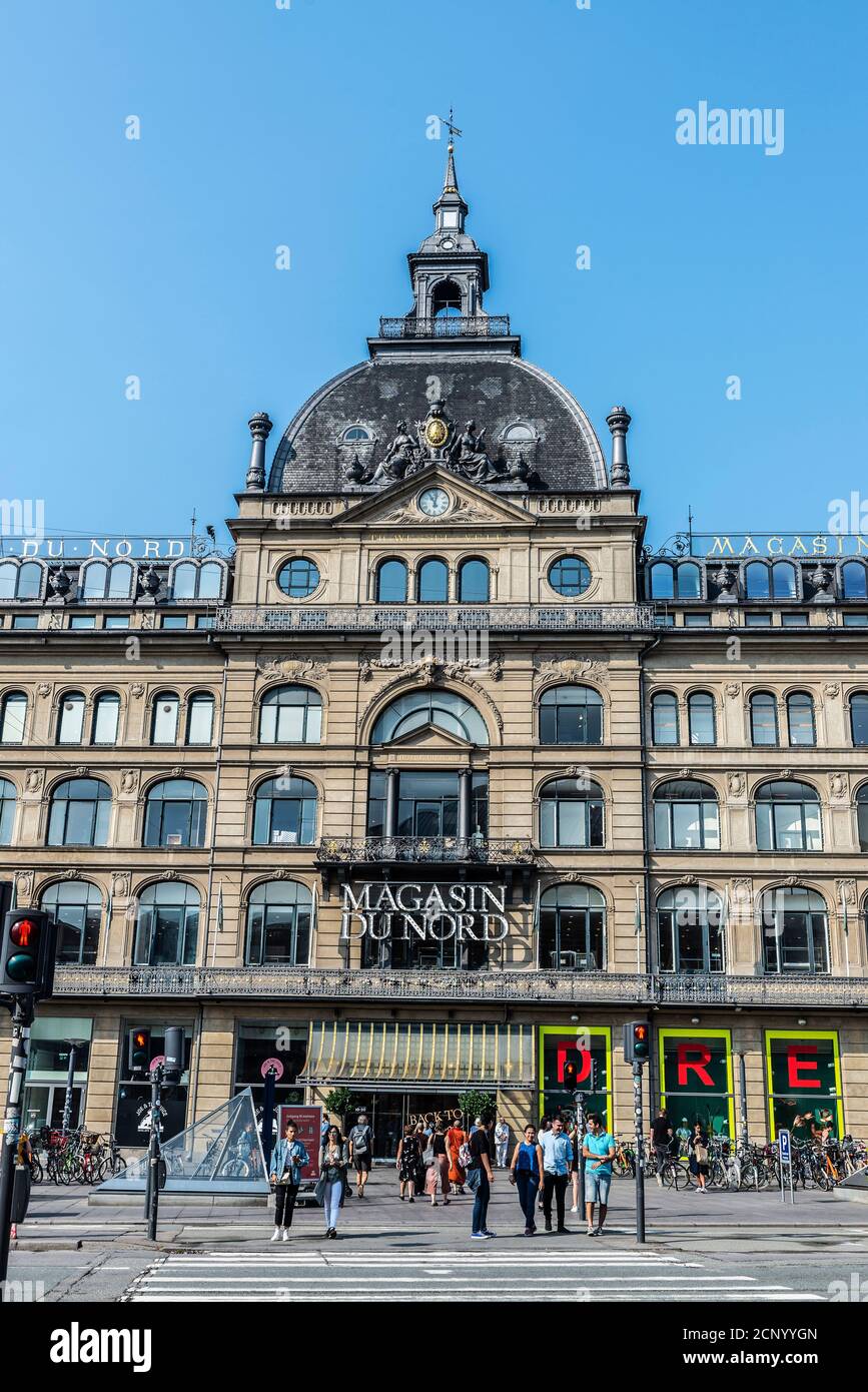 Copenhagen, Denmark - August 27, 2019: Facade of Magasin du Nord, Danish chain of department stores with its flagship store located on Kongens Nytorv, Stock Photo
